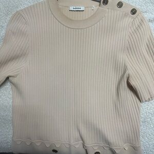Sandro Light Beige Ribbed Short Sleeve Top